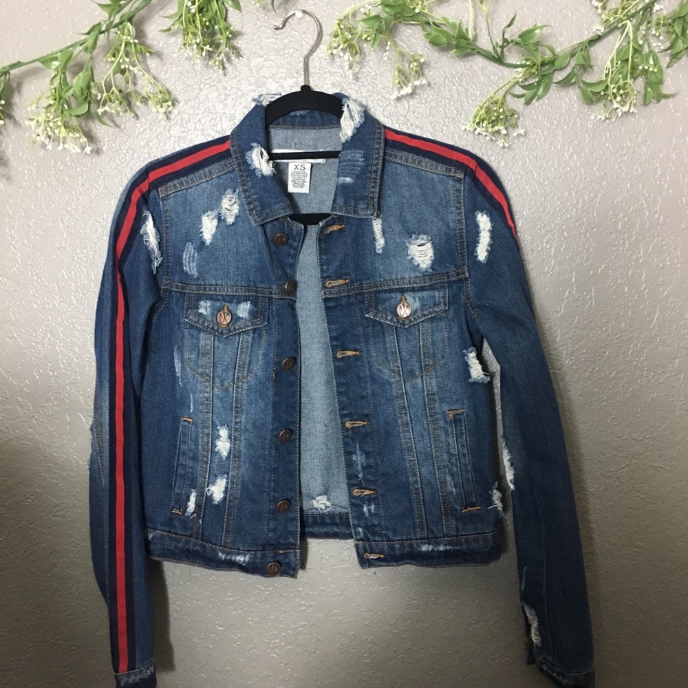 Crave Fame Distressed Denim Jacket Size XS